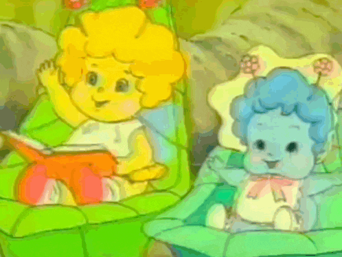 a cartoon of a girl reading a book next to another girl