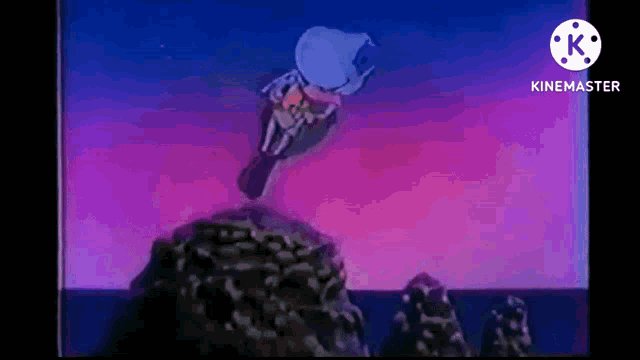 a cartoon character is flying through the air on a broom in a scene from a movie .