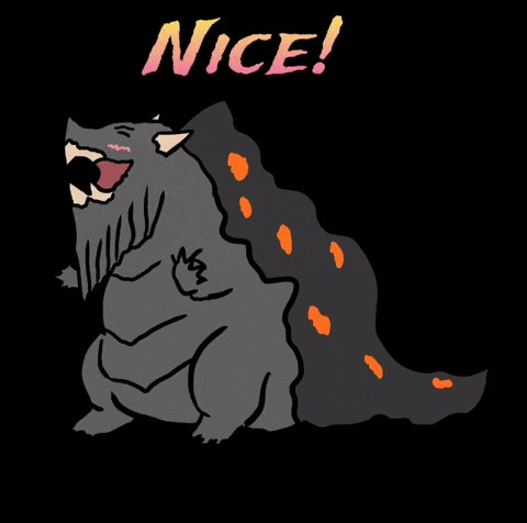 a cartoon drawing of a monster with the words " nice " above it