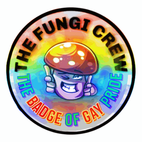 a sticker that says the fungi crew on it