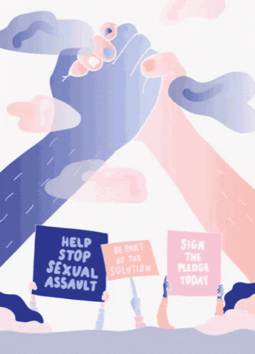 a sign that says help stop sexual assault is being held up by two people