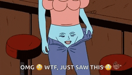 a cartoon of a woman taking off her pants with a face on her butt .