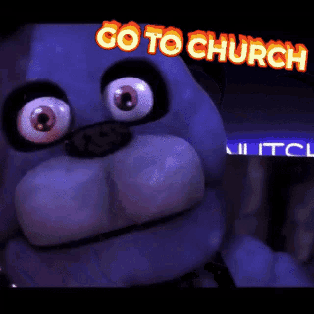 a stuffed animal with the words go to church written above it