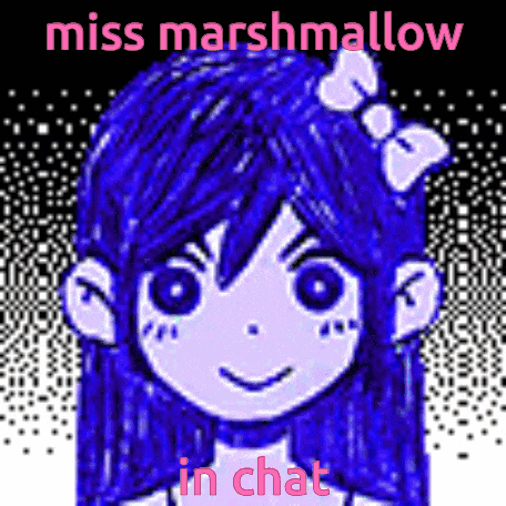 a drawing of a girl with blue hair and the words miss marshmallow in chat underneath her