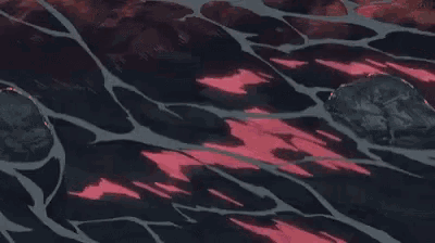 a close up of a painting of a body of water with waves and a red light coming out of it .
