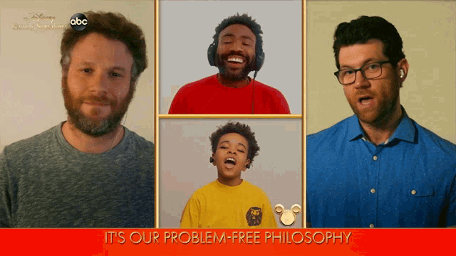 a collage of four men with the words " it 's our problem free philosophy " at the bottom