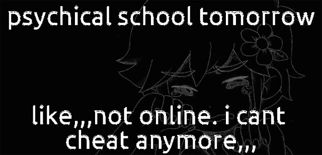 a black and white drawing of a girl with a flower in her hair and the words psychical school tomorrow
