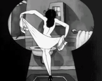 a black and white cartoon of a naked woman in a bathroom