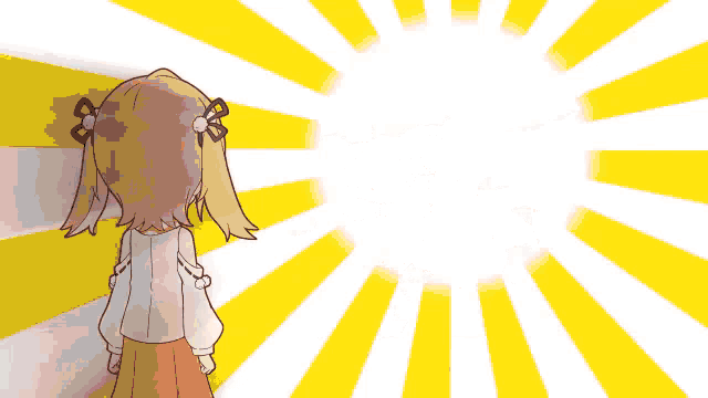 a cartoon of a girl with white hair and red ears is dancing .