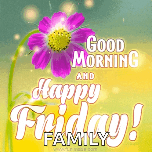 a purple flower with the words good morning and happy friday