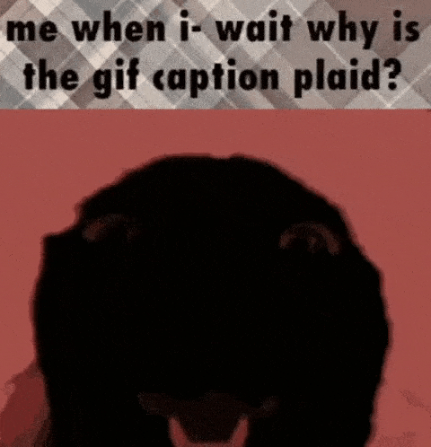 a picture of a person 's face with the words `` me when i wait why is the gif caption plaid ? ''