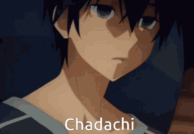 a close up of a person 's face with the word chadachi written below it
