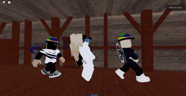 a screenshot of a roblox game shows a few characters including one wearing a hat that says rasta girl