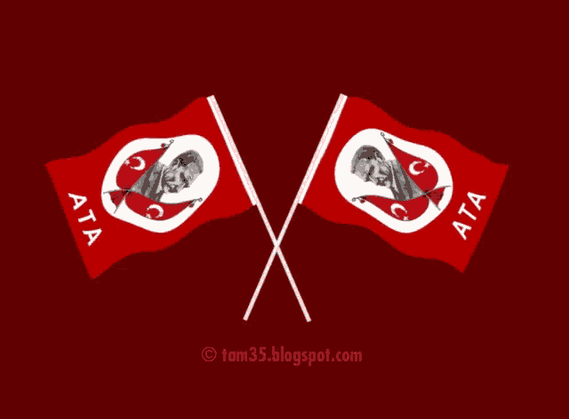 two flags with ata written on them are crossed over