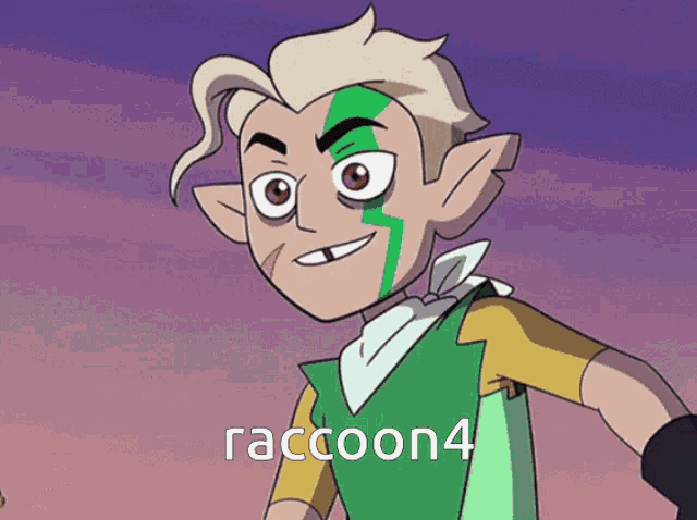 a cartoon character with raccoon4 written on the bottom