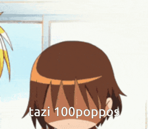 a cartoon of a girl with the words tazi 100poppos written on her face