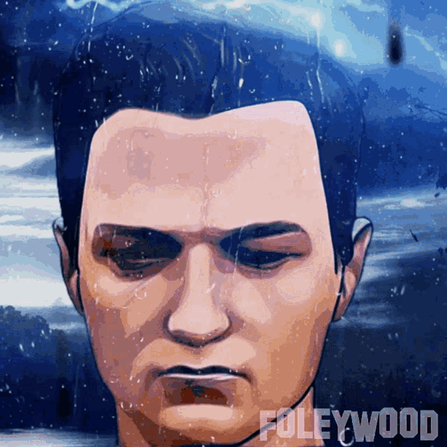 a drawing of a man 's face with the words " foleywood " below him