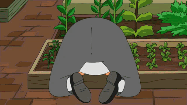 a man with a mustache is planting a small plant