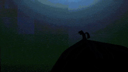 a pony with headphones on stands in front of a large full moon