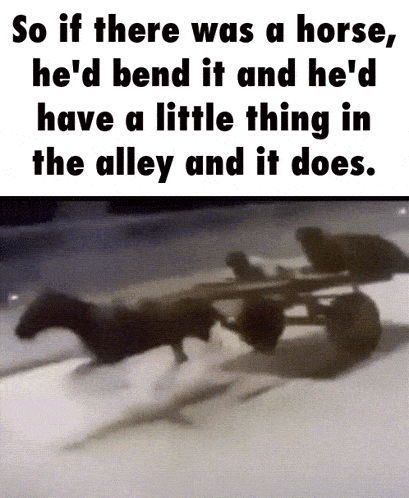 a picture of a horse pulling a cart with the caption so if there was a horse he 'd bend it