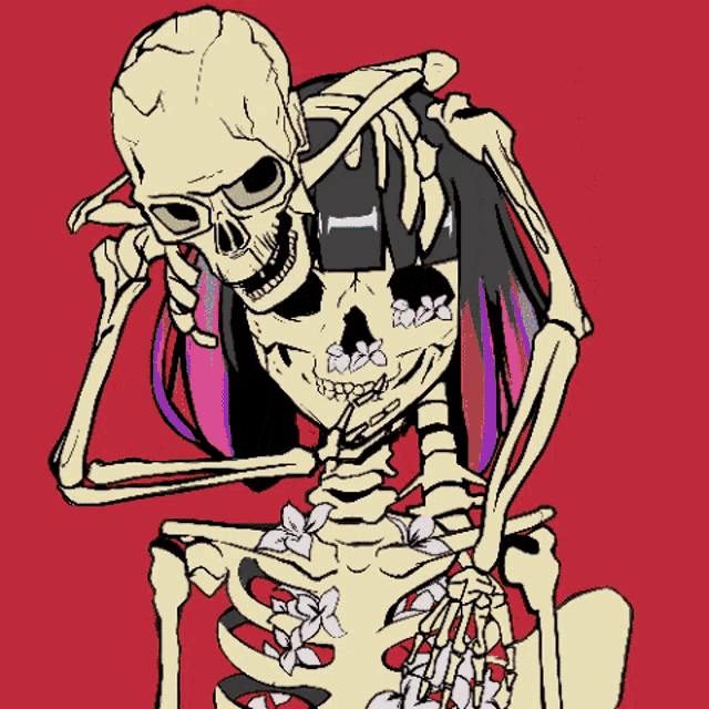 a drawing of a skeleton holding another skeleton 's head