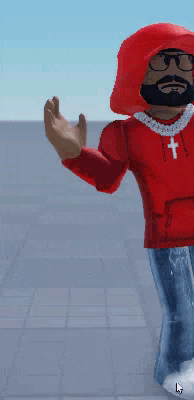 a man with a beard wearing a red hoodie and a cross necklace