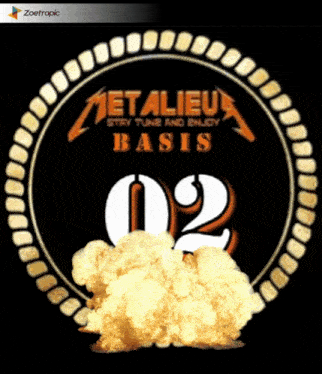 a metallica logo with the number 02 in the middle