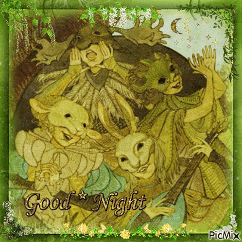 a picture of a group of people with the words good night