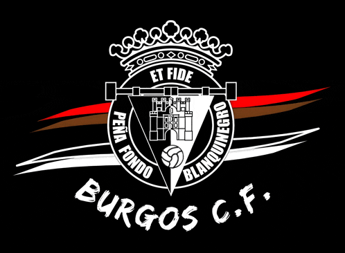 a logo for burgos c.f. with a crown and a volleyball