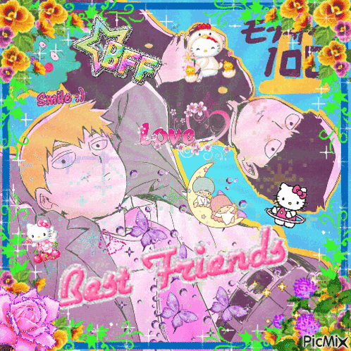 a collage of anime characters with the words " best friends " on the bottom