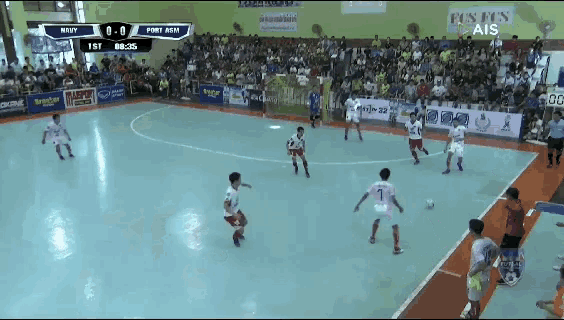 a soccer game is being played in front of a large crowd and the score is 0-0