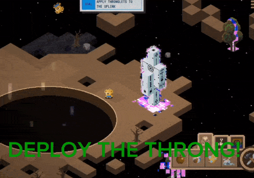 a video game with the words deploy the throne on the bottom