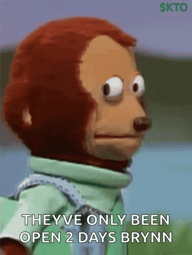 a picture of a monkey with the words " theyve only been open 2 days brynn "