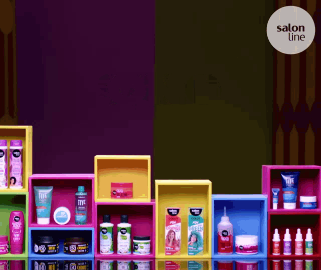 a display of salon line products with a yellow letter s