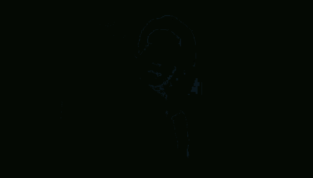 a dark blue background with a striped pattern