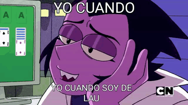a cartoon character says yo cuando in front of a computer screen