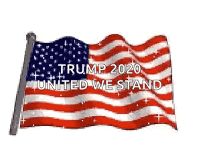 an american flag with the words trump 2020 united we stand written on it .