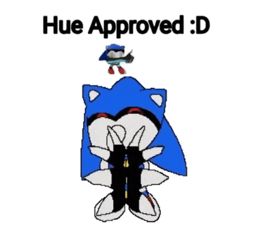 a cartoon of sonic the hedgehog with the words hue approved : d