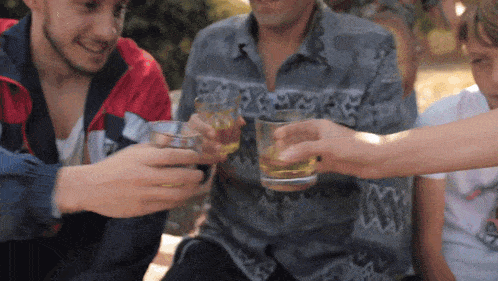 a group of people toasting with glasses of alcohol
