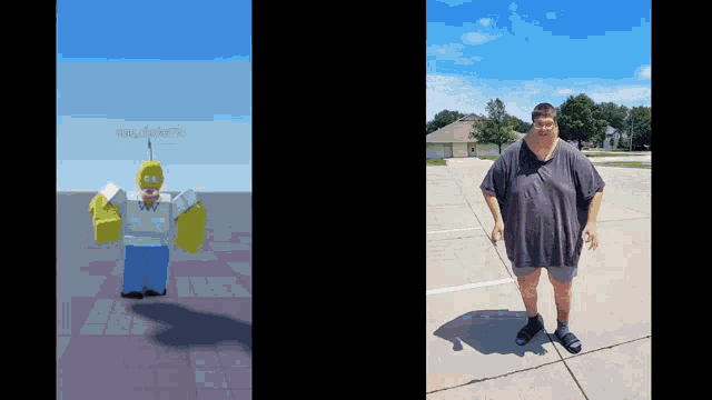 a picture of homer simpson next to a picture of a man in a parking lot