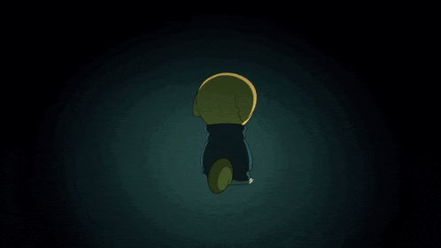a cartoon character with glasses is holding a flashlight in his hand