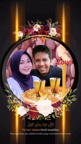 a picture of a man and a woman surrounded by flowers with the word love in red