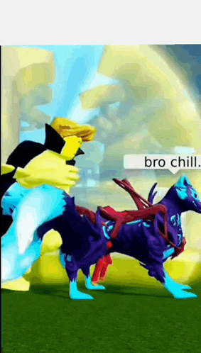a person is riding a purple horse in a video game while another person is riding a blue horse .