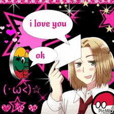 a cartoon character is holding a piece of paper with a speech bubble that says `` i love you `` .