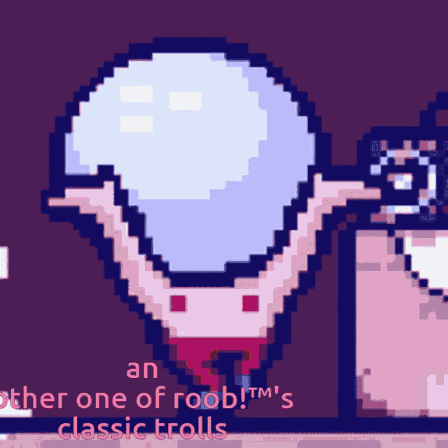 a pixel art drawing of a troll with the words an other one of roob tm 's classic trolls below it