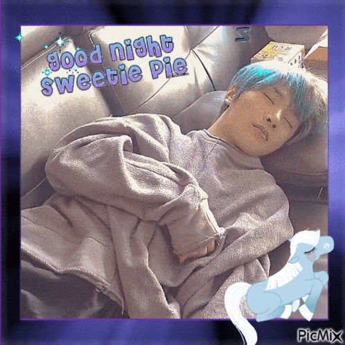 a picture of a person sleeping with the words good night sweetie pie on it