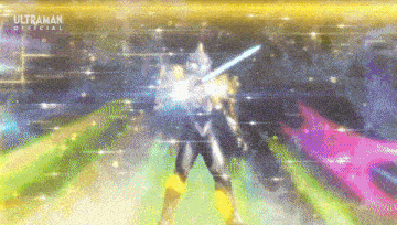 a man in a superhero costume is holding a sword in a galaxy .