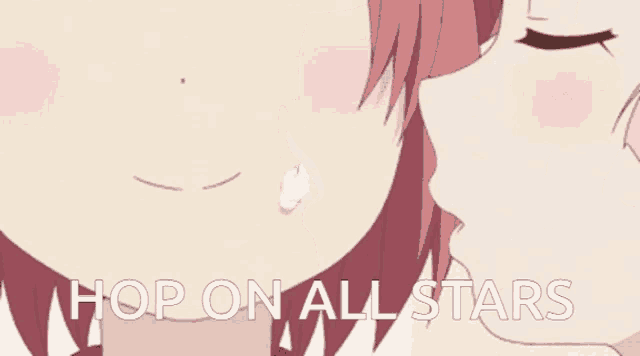 a couple of girls kissing with the words hop on all stars above them