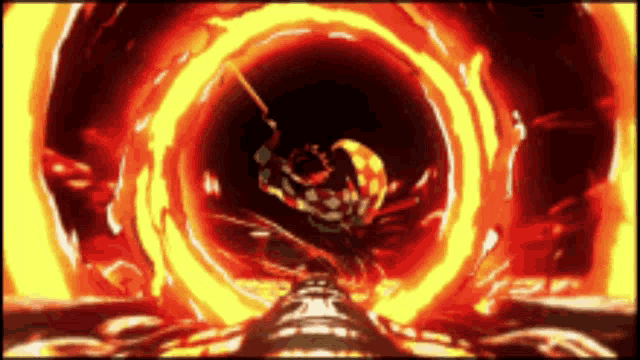 a person is walking through a fire tunnel