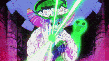 a drawing of a person with a green light coming out of their hands